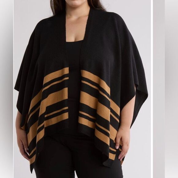 Nordstrom Rack Stripe Knit Black Combo Ruana OS - Picture 1 of 3